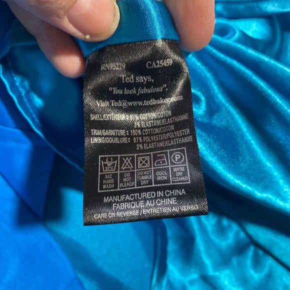 Ted Baker London Vibrant Blue V-Neck Ruffle Neck/Sleeves Cotton Cocktail Dress M - Picture 10 of 16